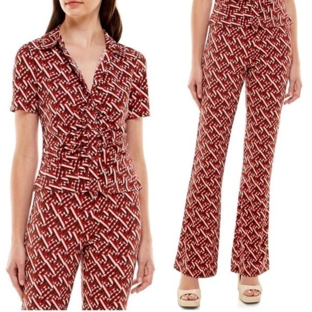 70 style two-piece burgundy set